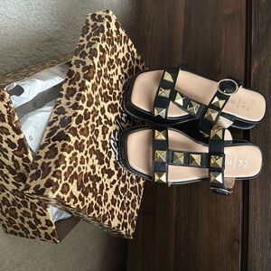 French Sole brand black leather sandals with studs